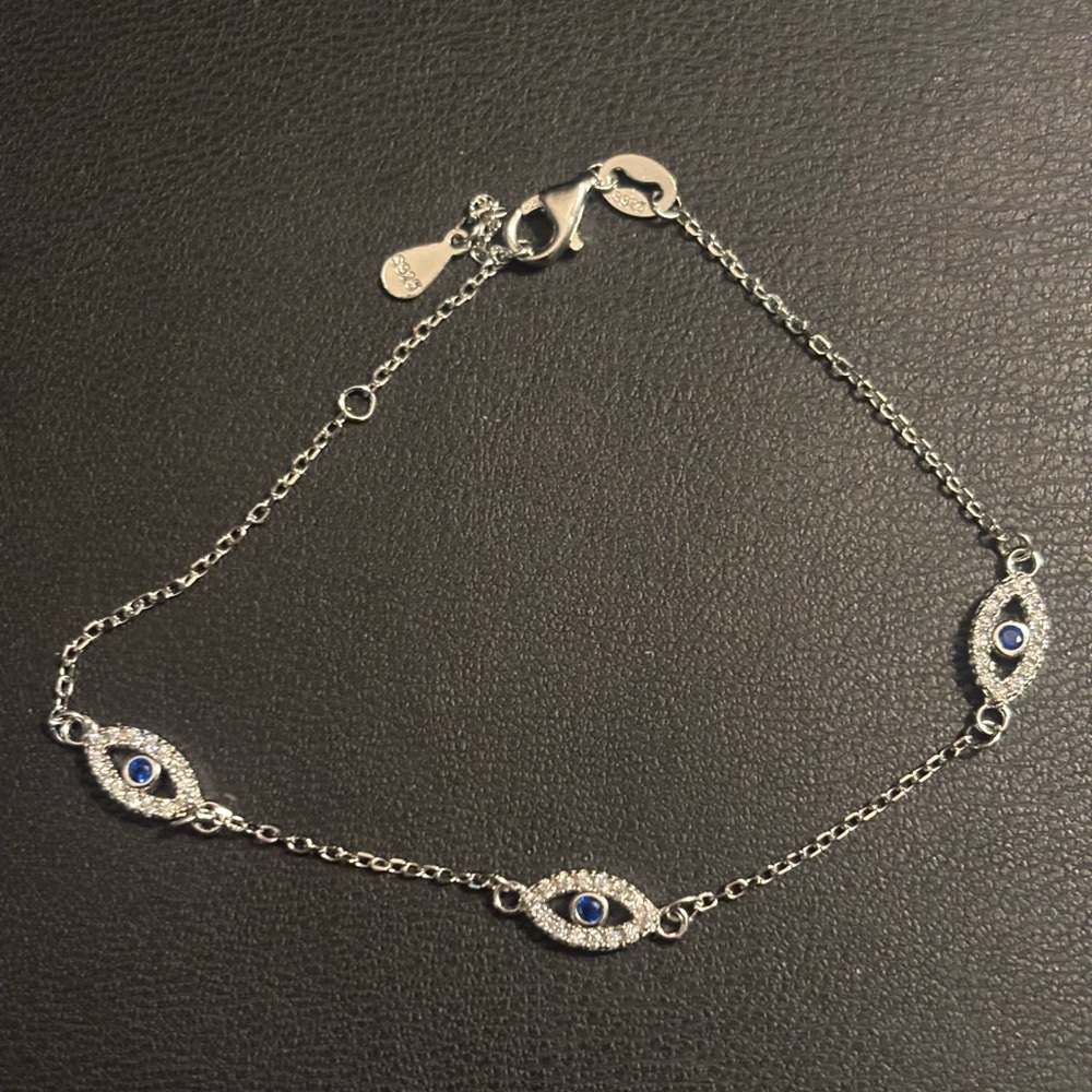 New 925 Sterling Silver Evil Eye Bracelet